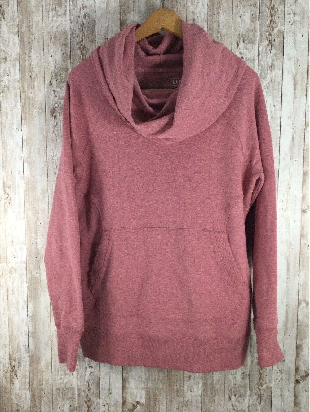 LL Bean Women’s Big Cowl Neck Pullover Sweatshirt Large Soft Fron Pocket Mauve